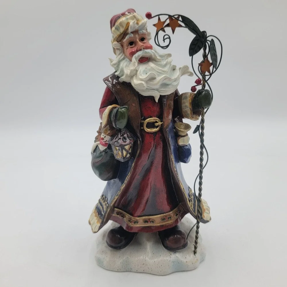 Vintage Style Santa Claus Figurine Blue Red Robe Metal Star Staff Christmas 11